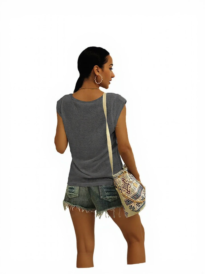 Charcoal Bow Print Cap Sleeve Grpahic Tshirt