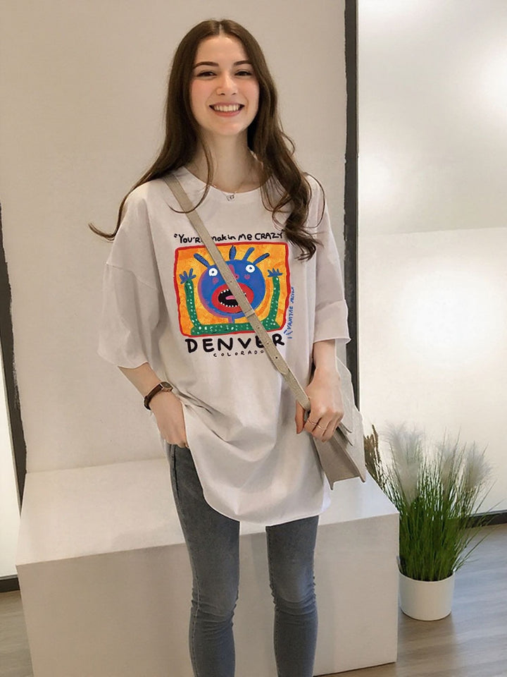 White Chest Print Graphic Tshirt