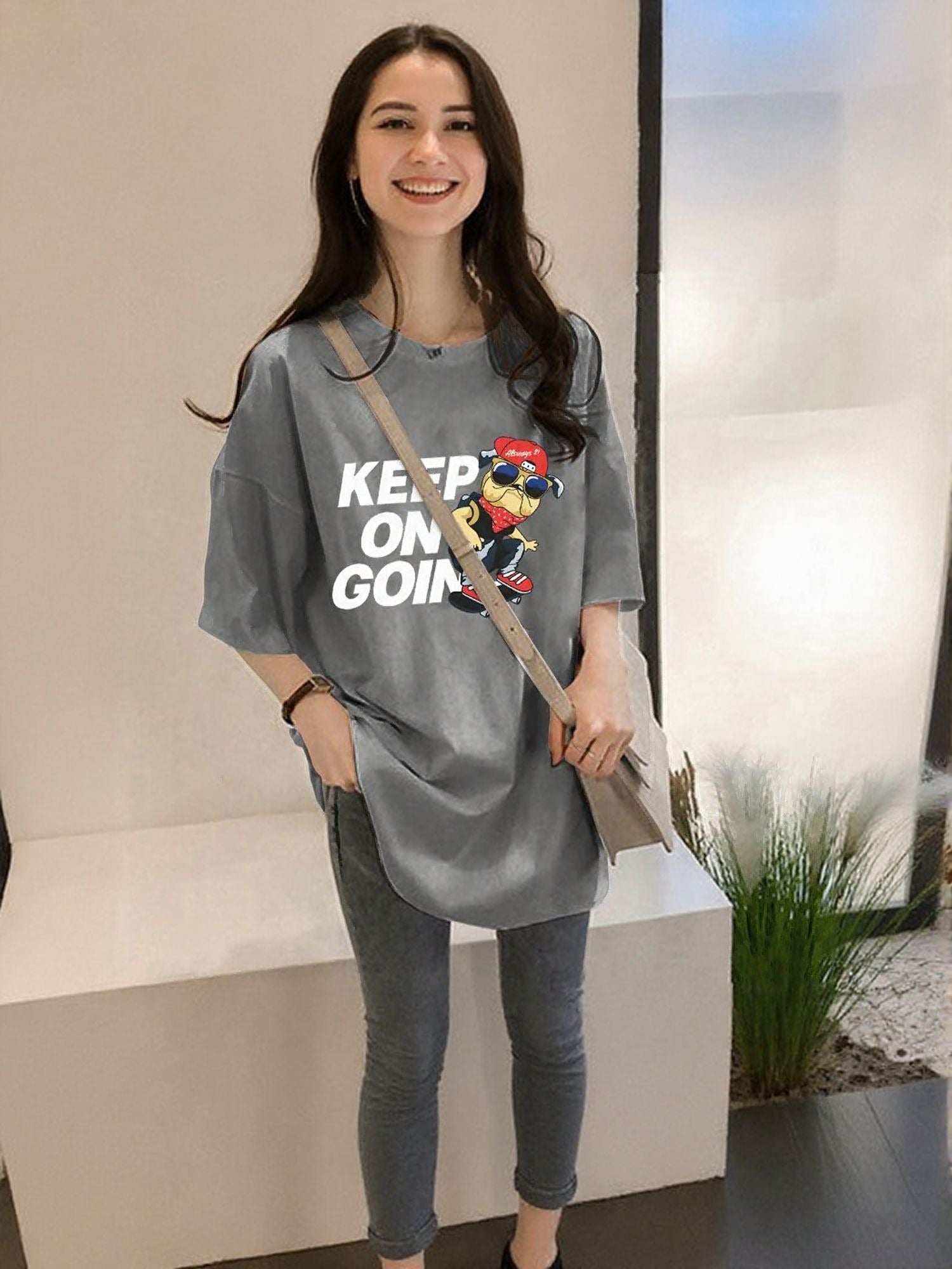 Grey Chest Print Graphic Tshirt