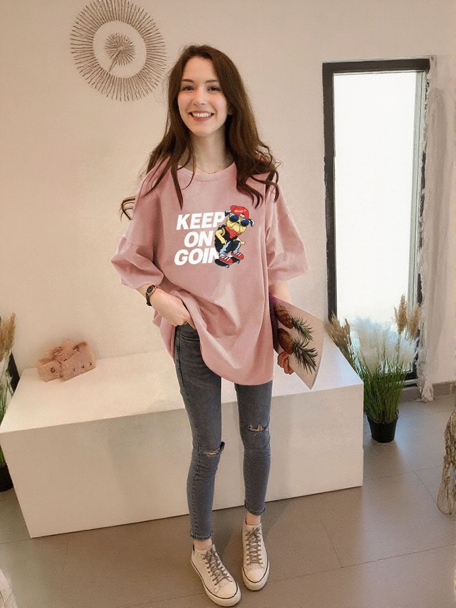 Pink Chest Print Graphic Tshirt