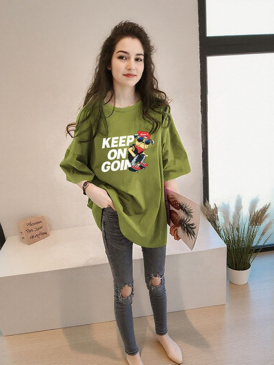 Green Chest Print Graphic Tshirt