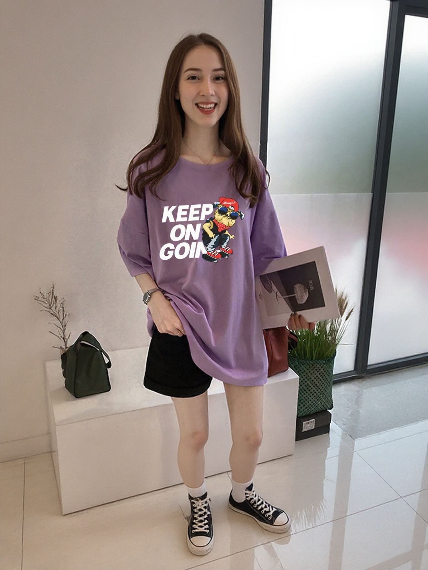 Purple Chest Print Graphic Tshirt