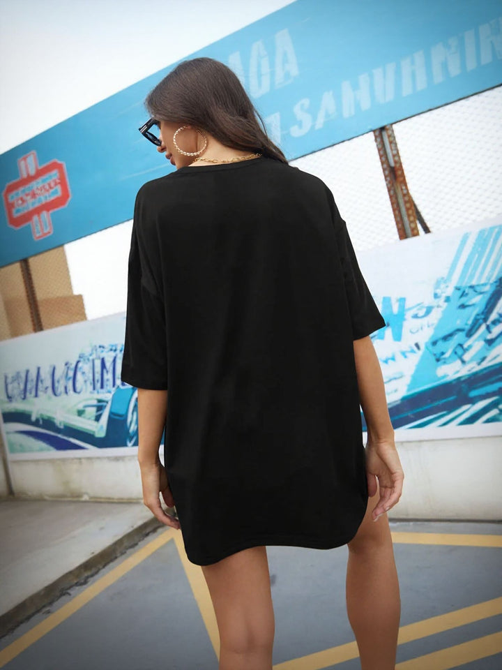 Black Chest Print Graphic Trshirt