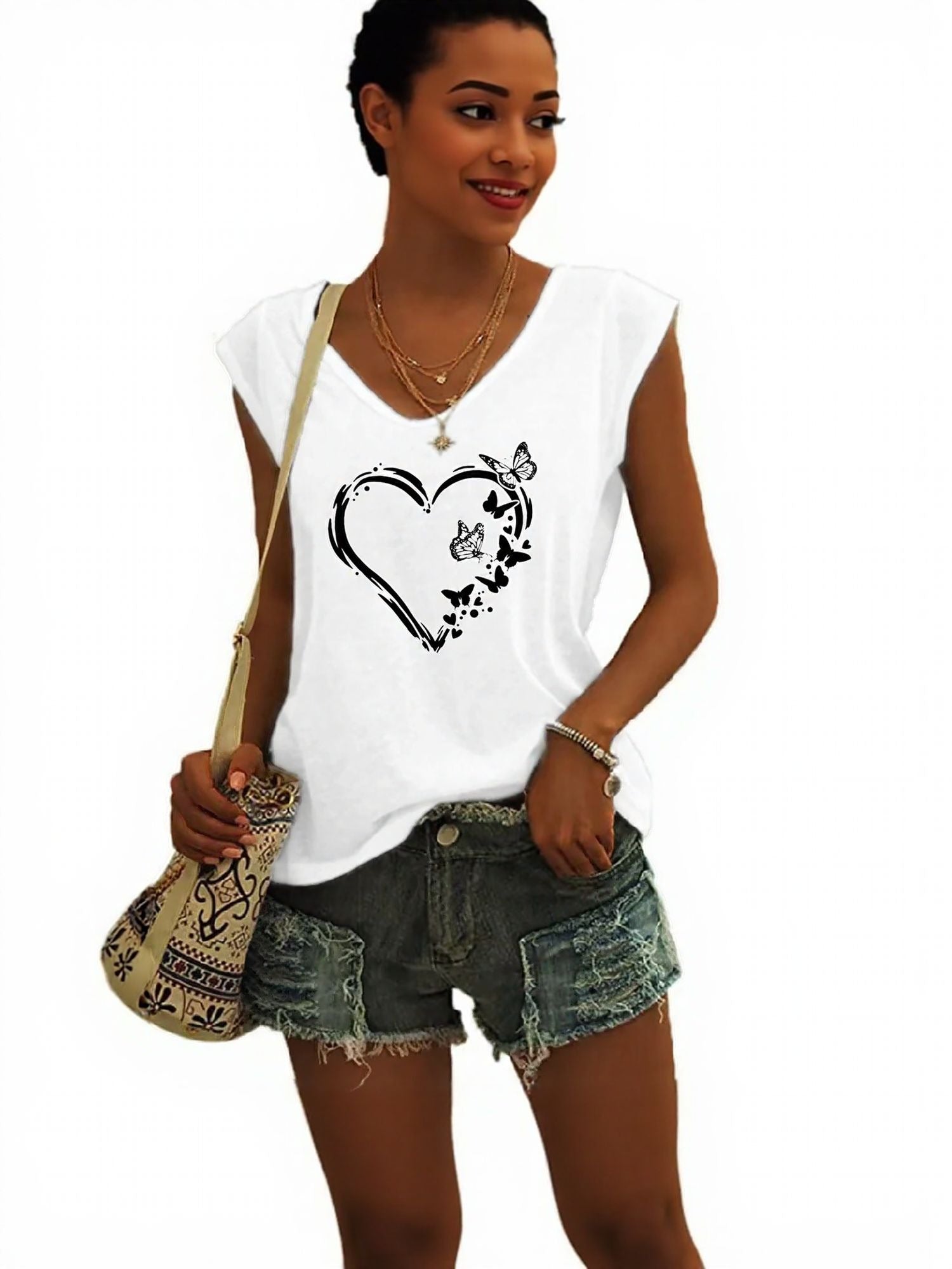 White Heart Print Graphic Tshirt