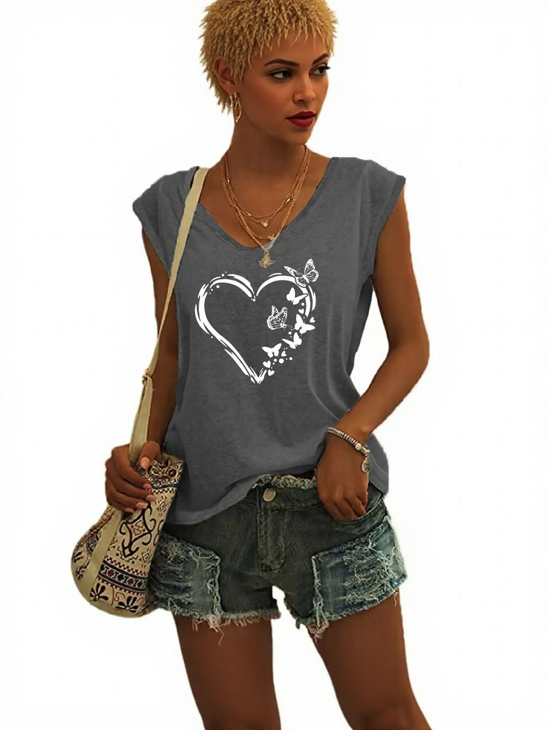 Charcoal Heart Print Graphic Tshirt