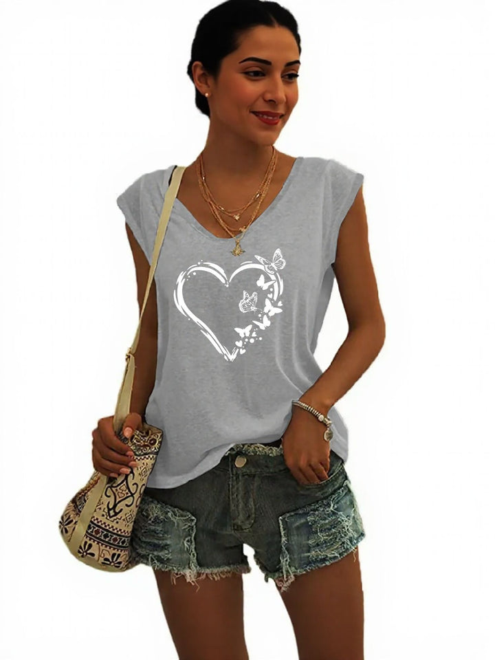 Grey Heart Print Graphic Tshirt