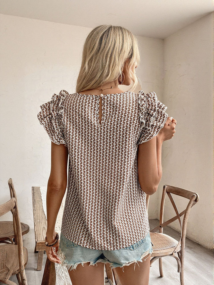 Beige Sleeve Ruffle Boxy Top
