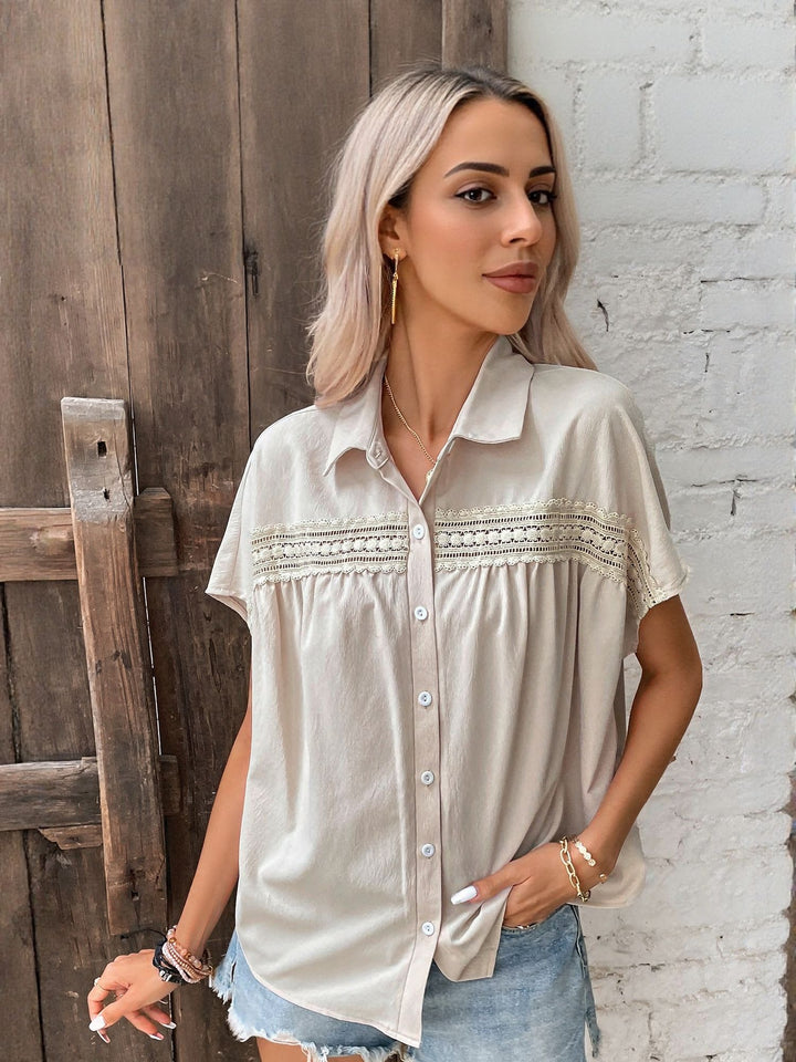 Beige Lace Insert Shirt