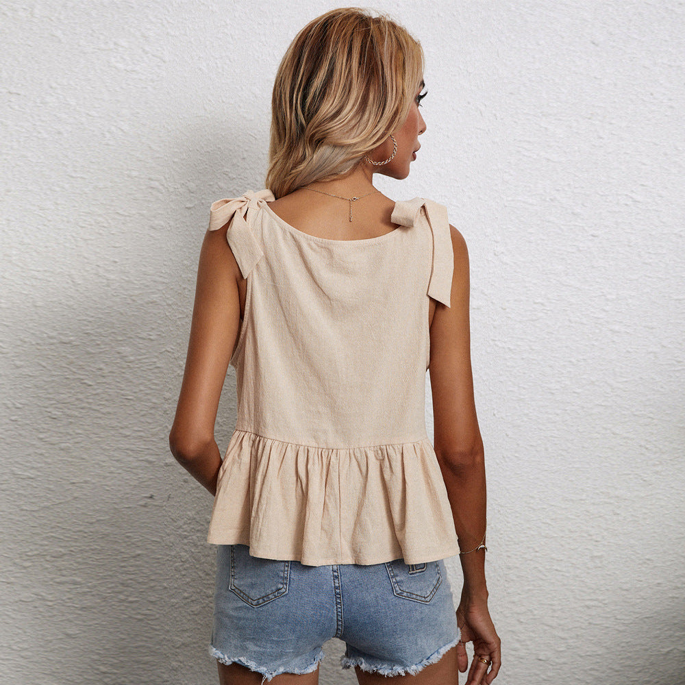 Khaki Shoulder Tie-Up Top