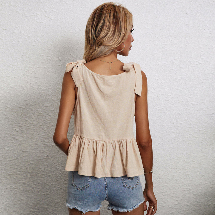Khaki Shoulder Tie-Up Top