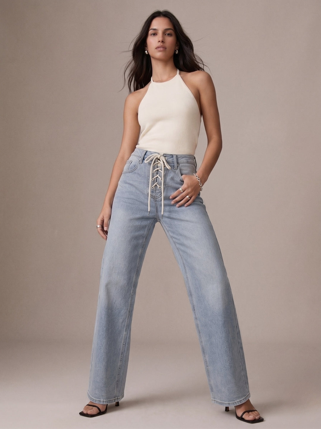 Light Blue Gladiator Tie Up Denims