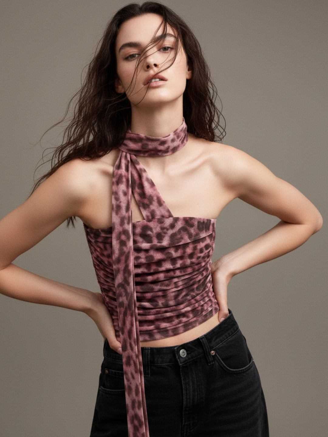 Burgundy Printed Neck Wrap Top
