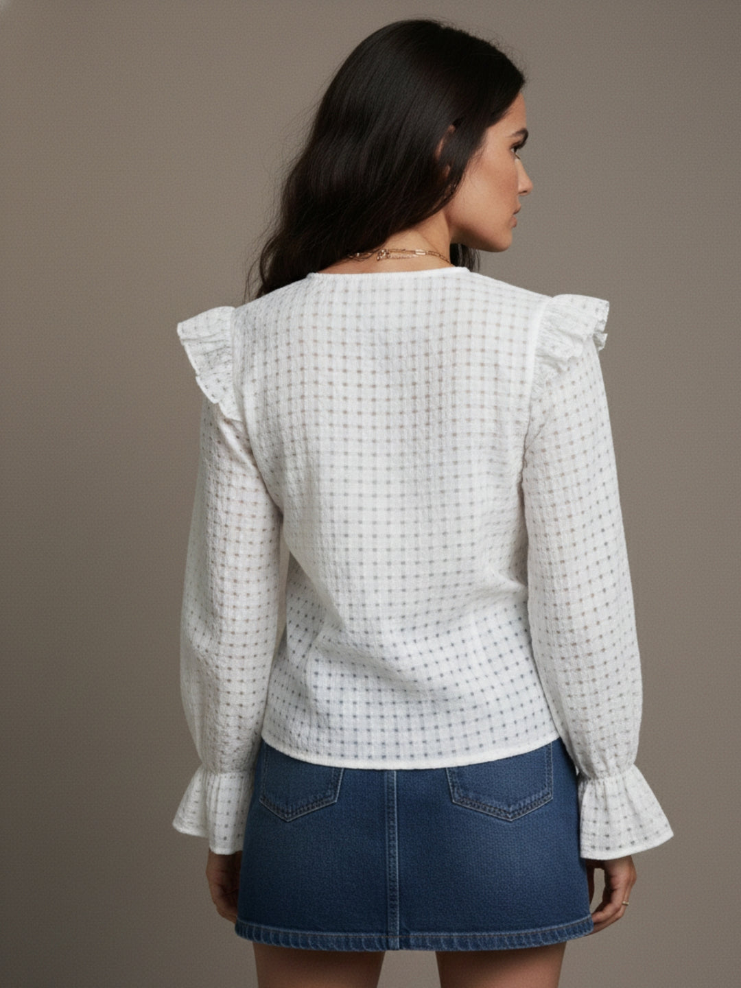 White Bishop Sleeve Lace Detail Top