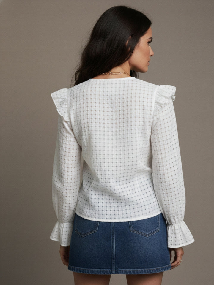 White Bishop Sleeve Lace Detail Top