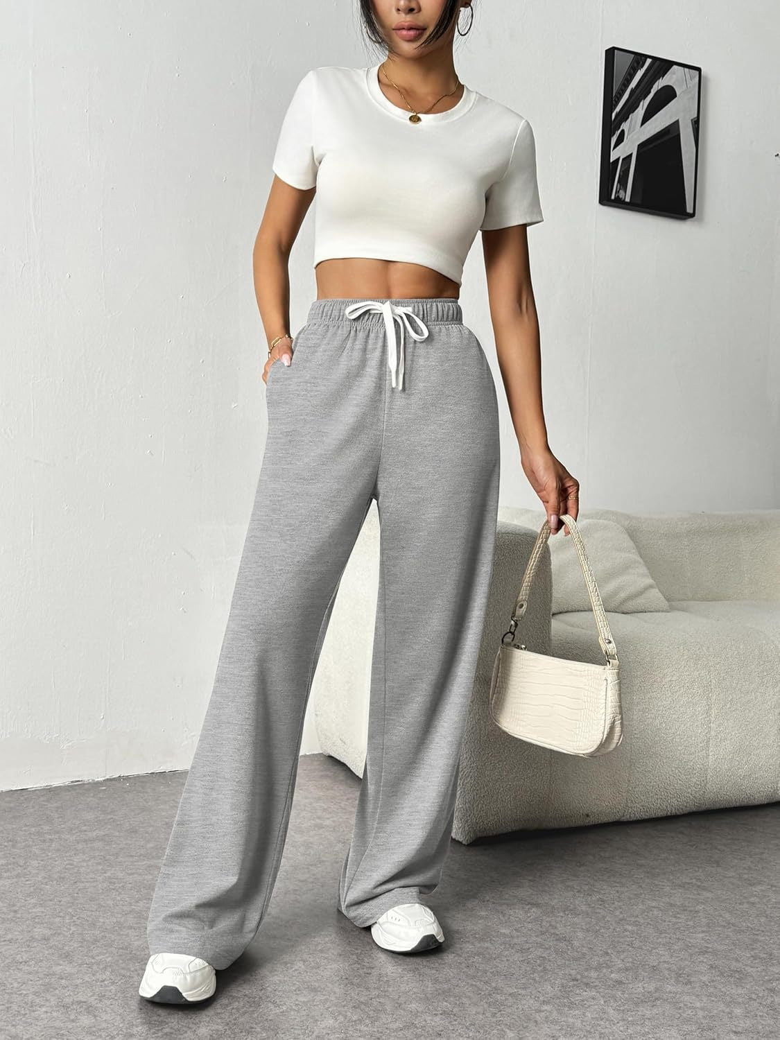 Grey Waist Tie Up Sweatpant