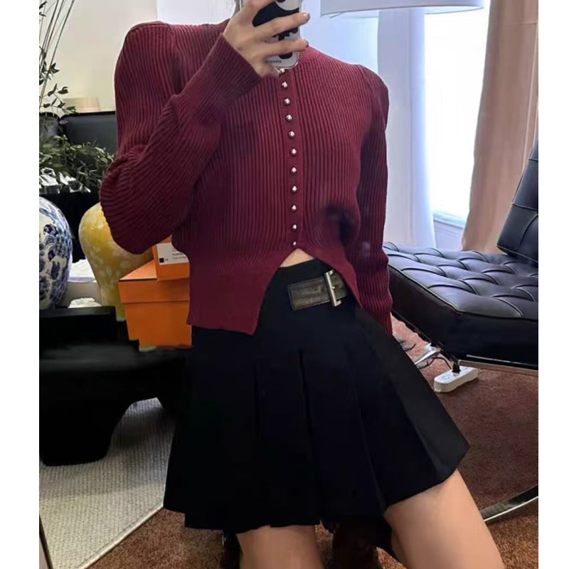 Maroon Full Sleeve Front Buttoned Cardigan