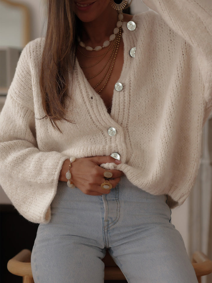 Cream Full Sleeves Button Down Slouchy Cardigans