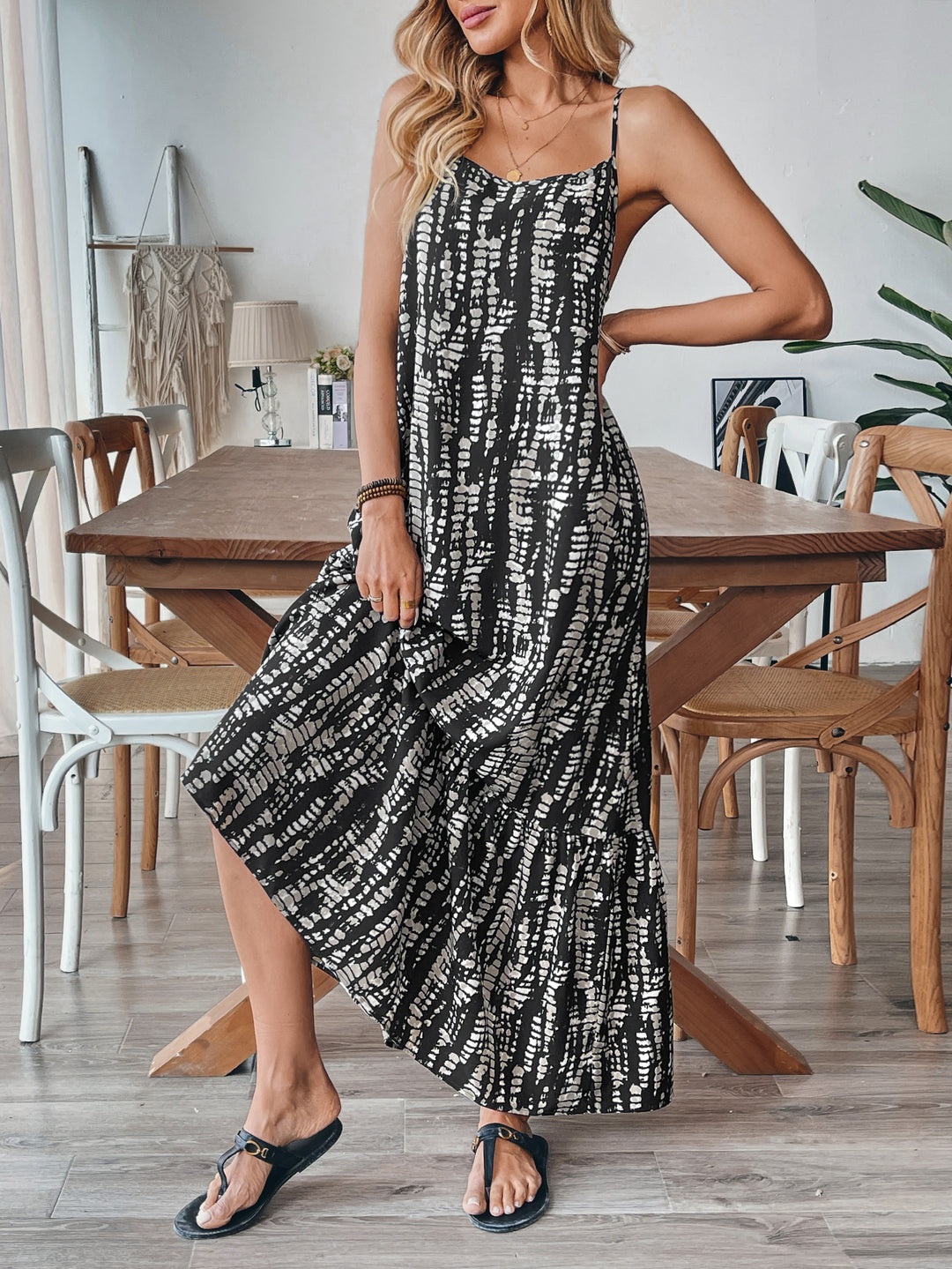 Black Strappy Printed Maxi Dress