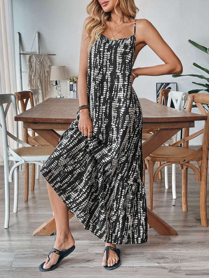 Black Strappy Printed Maxi Dress