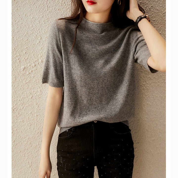 Grey Short Sleeve Mock Neck Relaxed Top