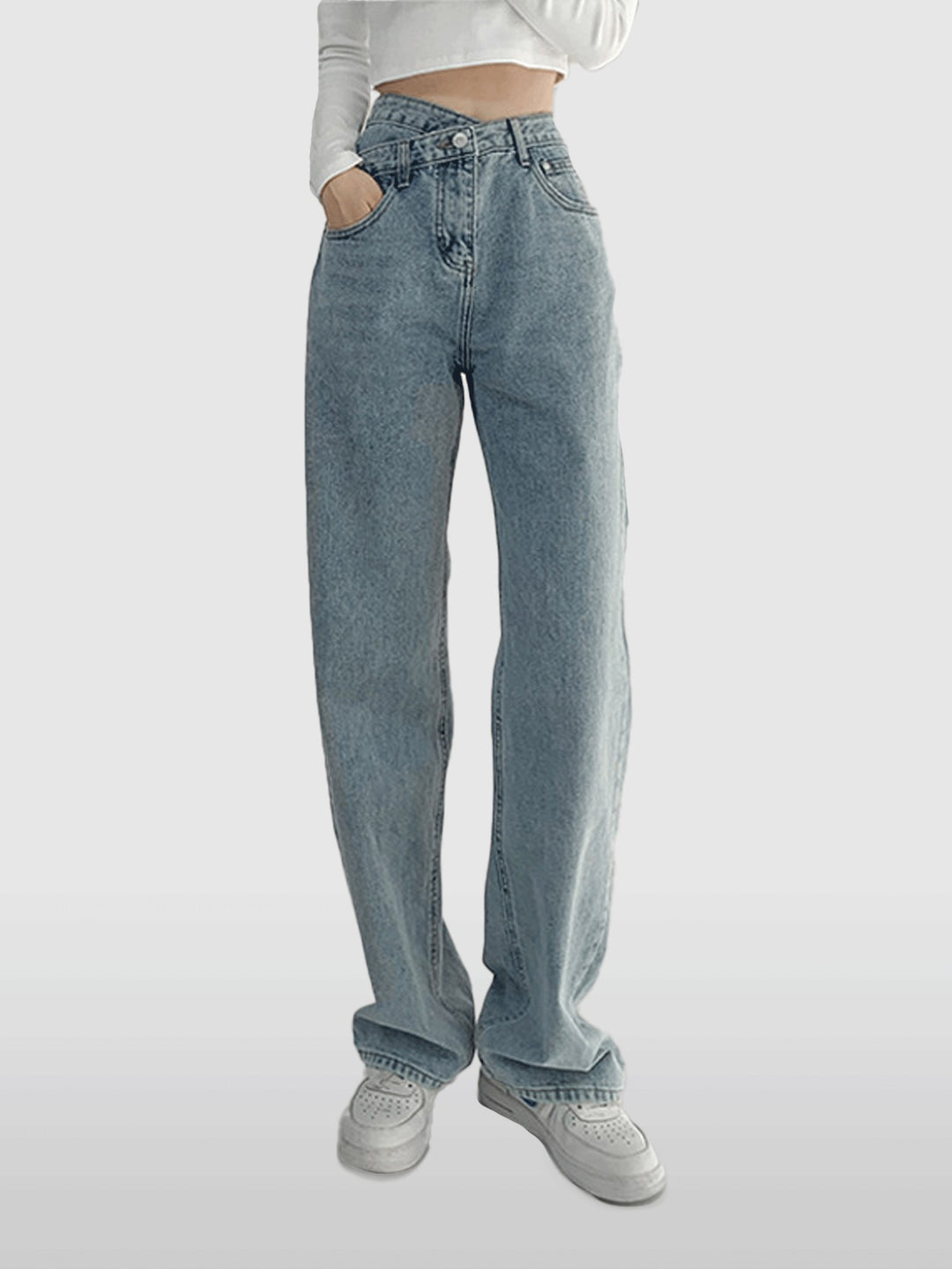 Light Blue Criss Cross Waistband Denim