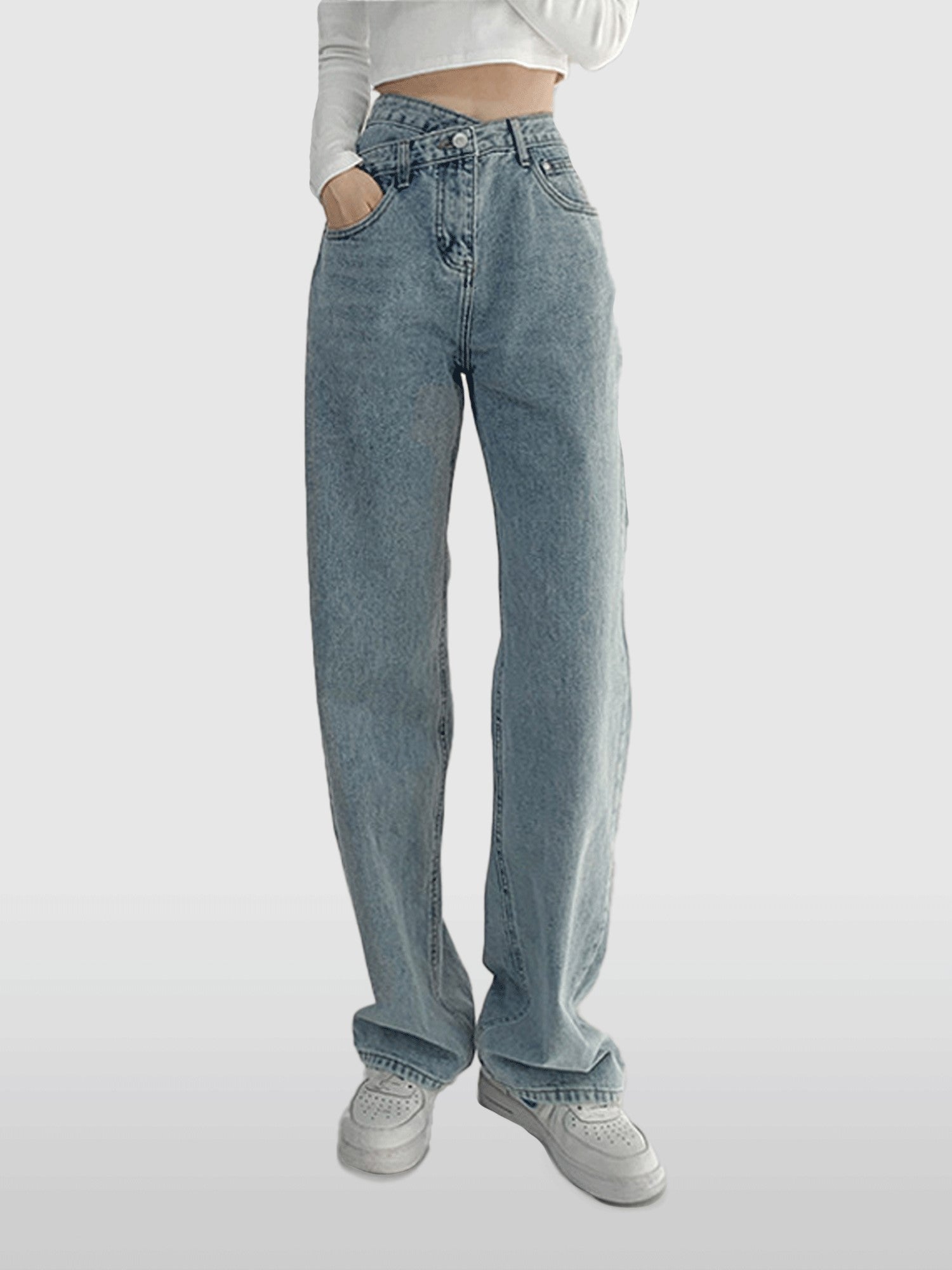 Light Blue Criss Cross Waistband Denim