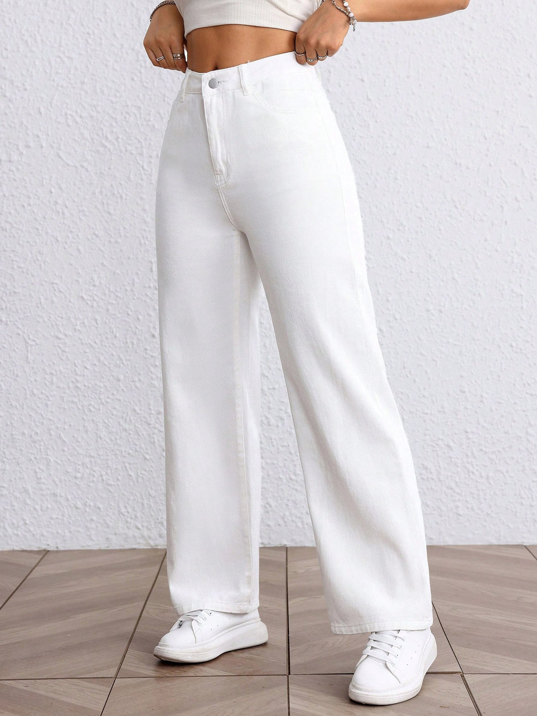White Clean Washed Wide Leg Jeans