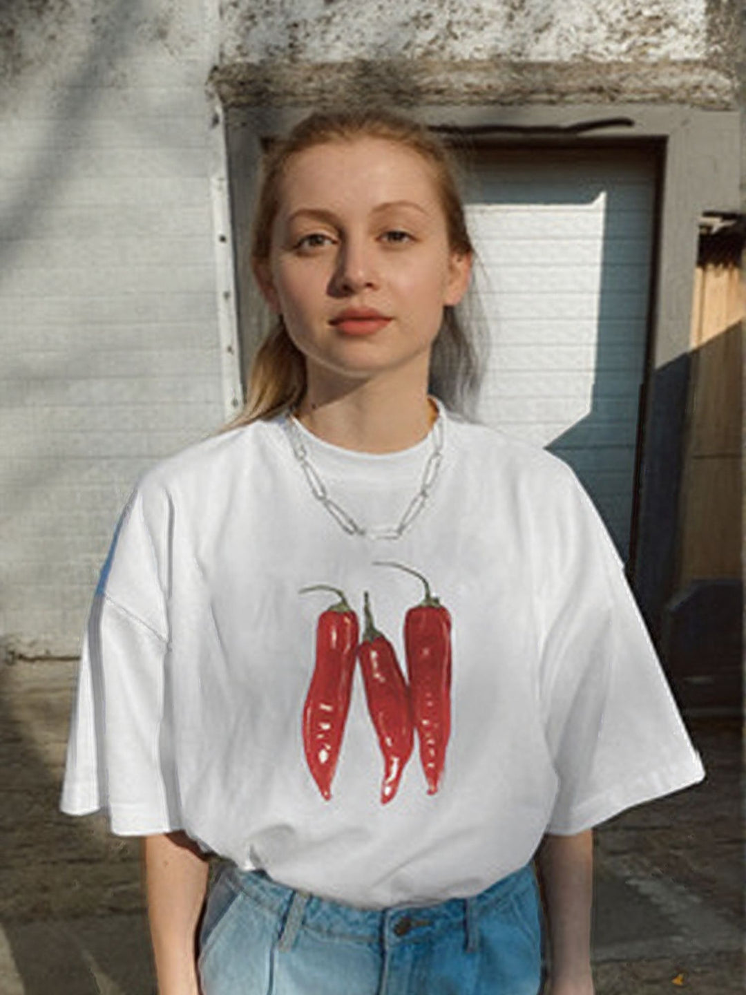 White Chest Print Tshirt