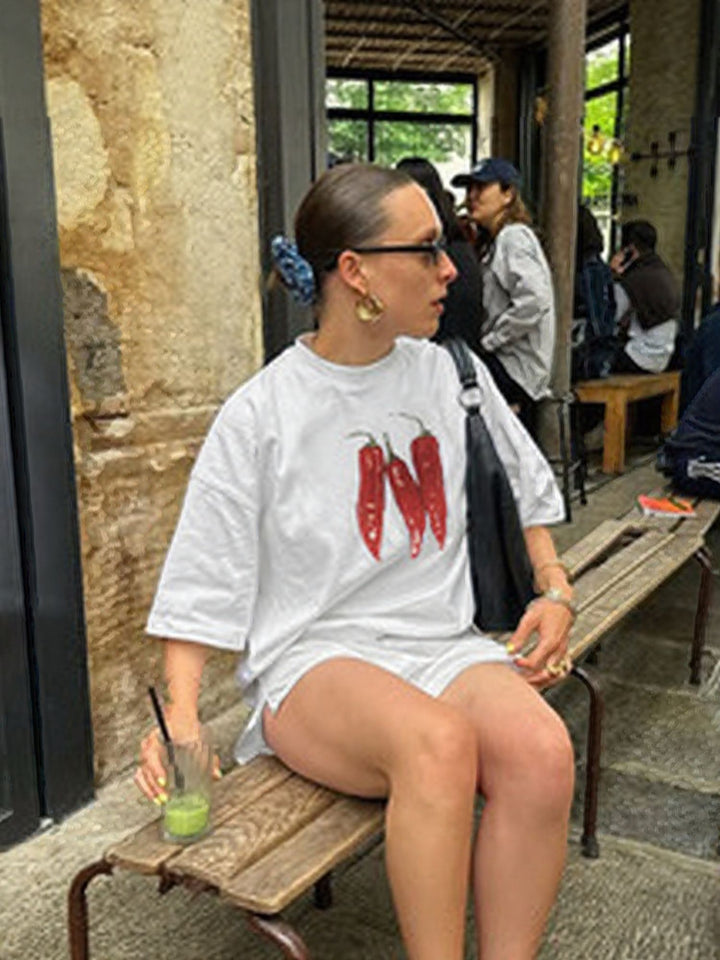 White Chest Print Tshirt