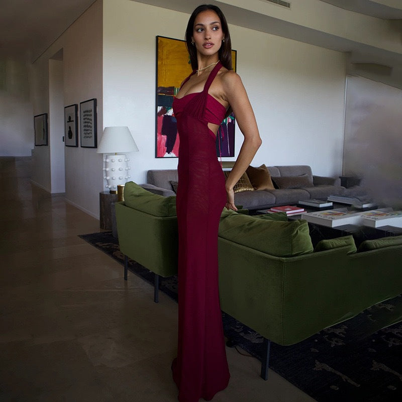 Red Halterneck Sleeveless Dress