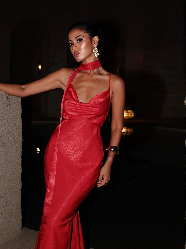 Red Strappy Midi Dress