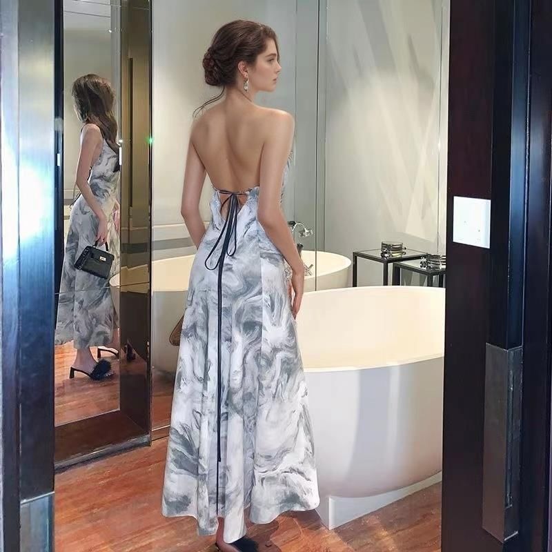 Off White Marble Print Cowl Dress