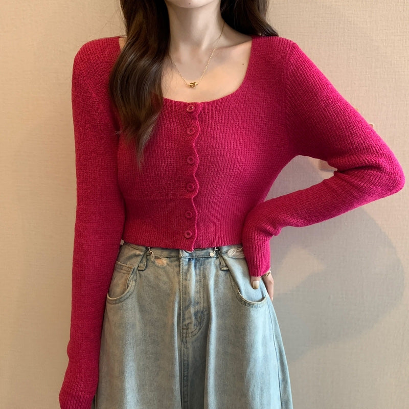 Magenta Scoop Neck Flat Knit Top