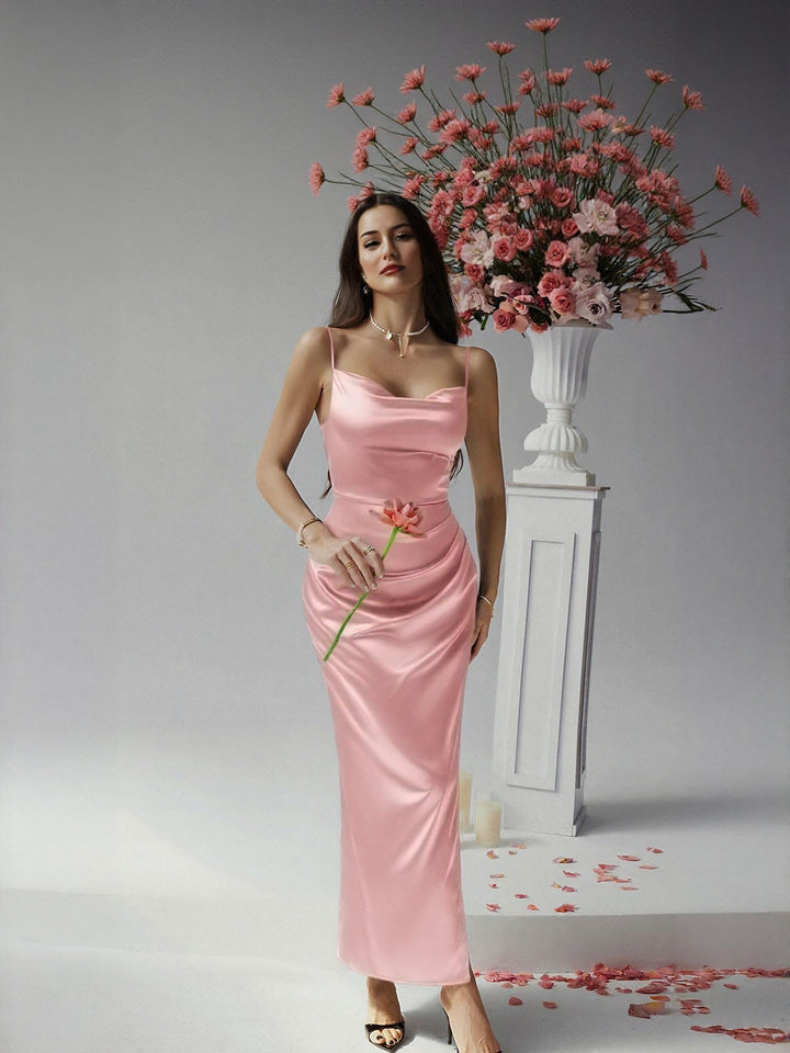 Pink Cowl Neck Maxi Dress