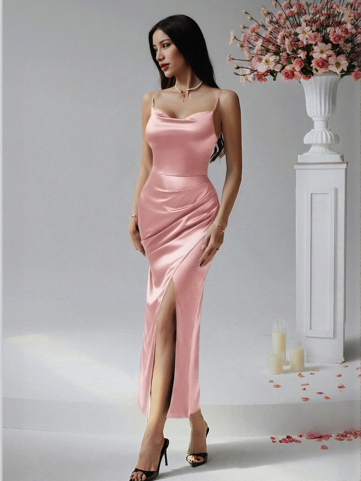 Pink Cowl Neck Maxi Dress