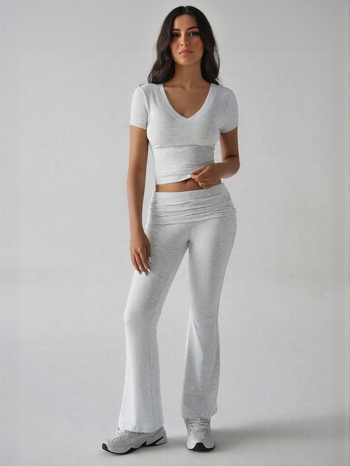 Grey Crop Fitted Top Fit And Flare Pants