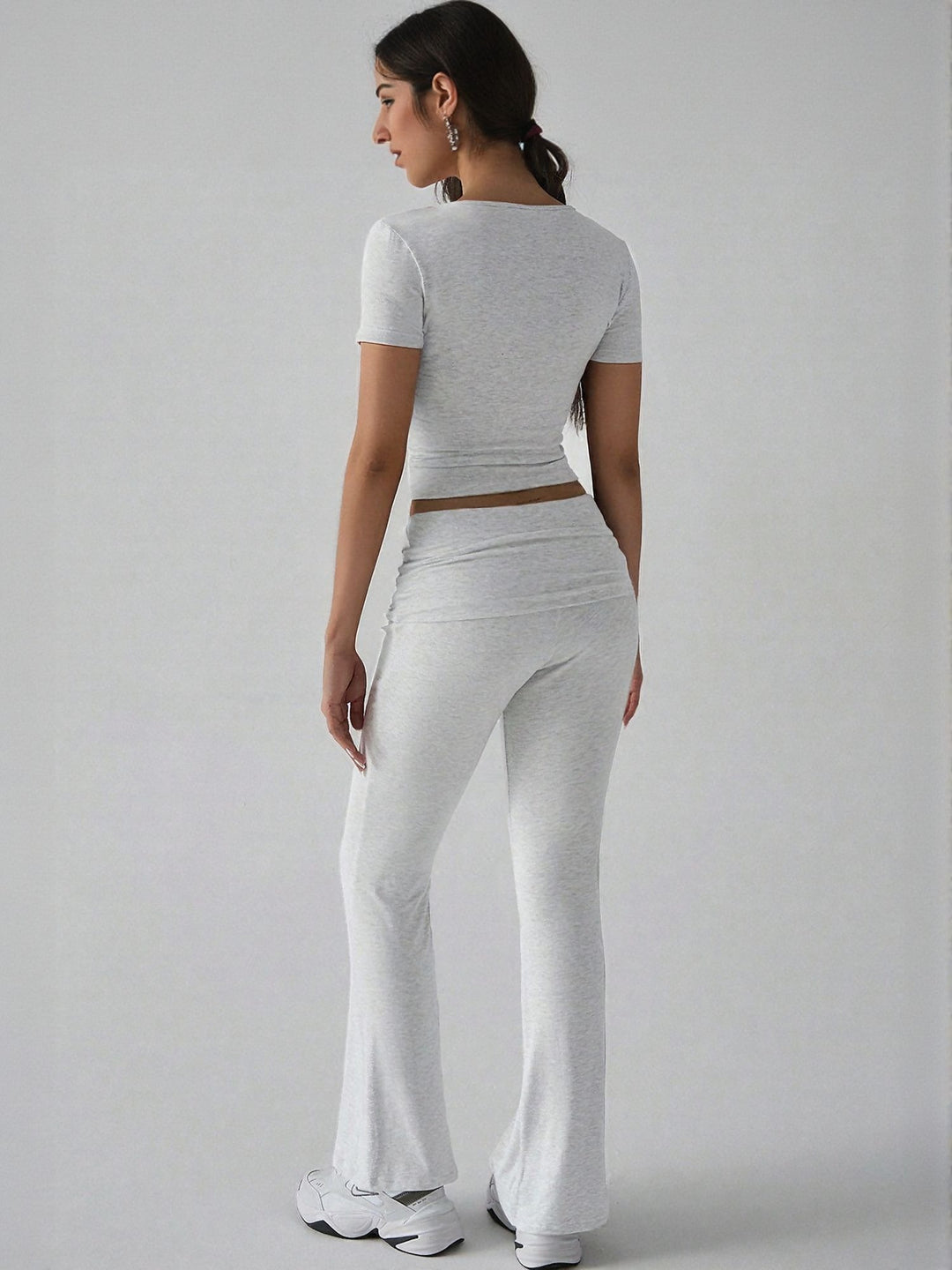 Grey Crop Fitted Top Fit And Flare Pants