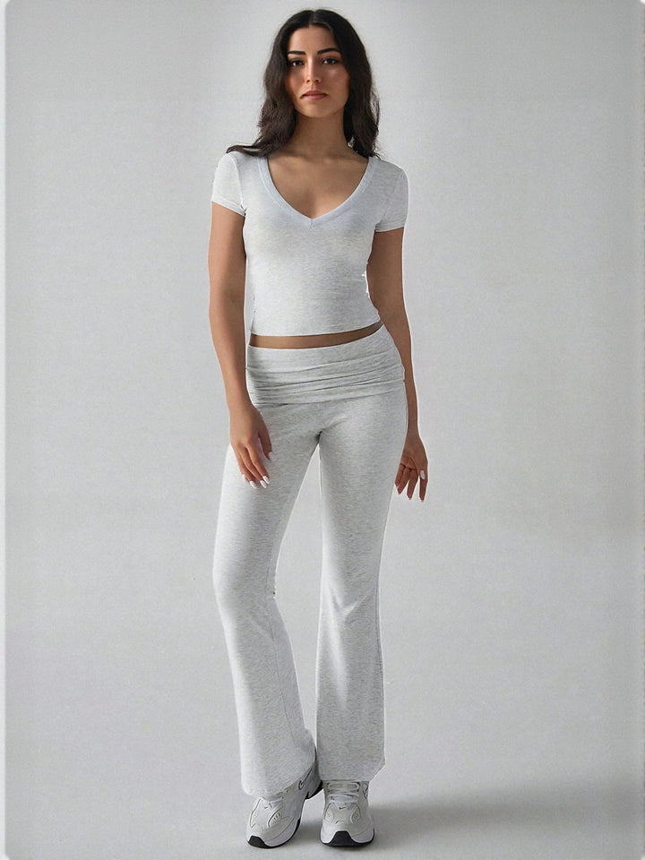 Grey Crop Fitted Top Fit And Flare Pants