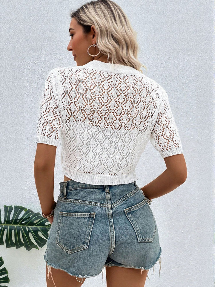 White Lace Front Button Down Top