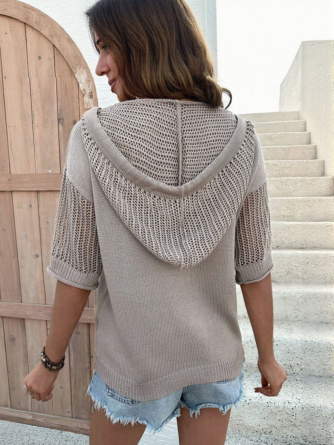 Off White Mix Match Of Fabric Hoodie Top