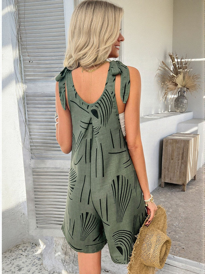 Olive Printed Tie Up Romper