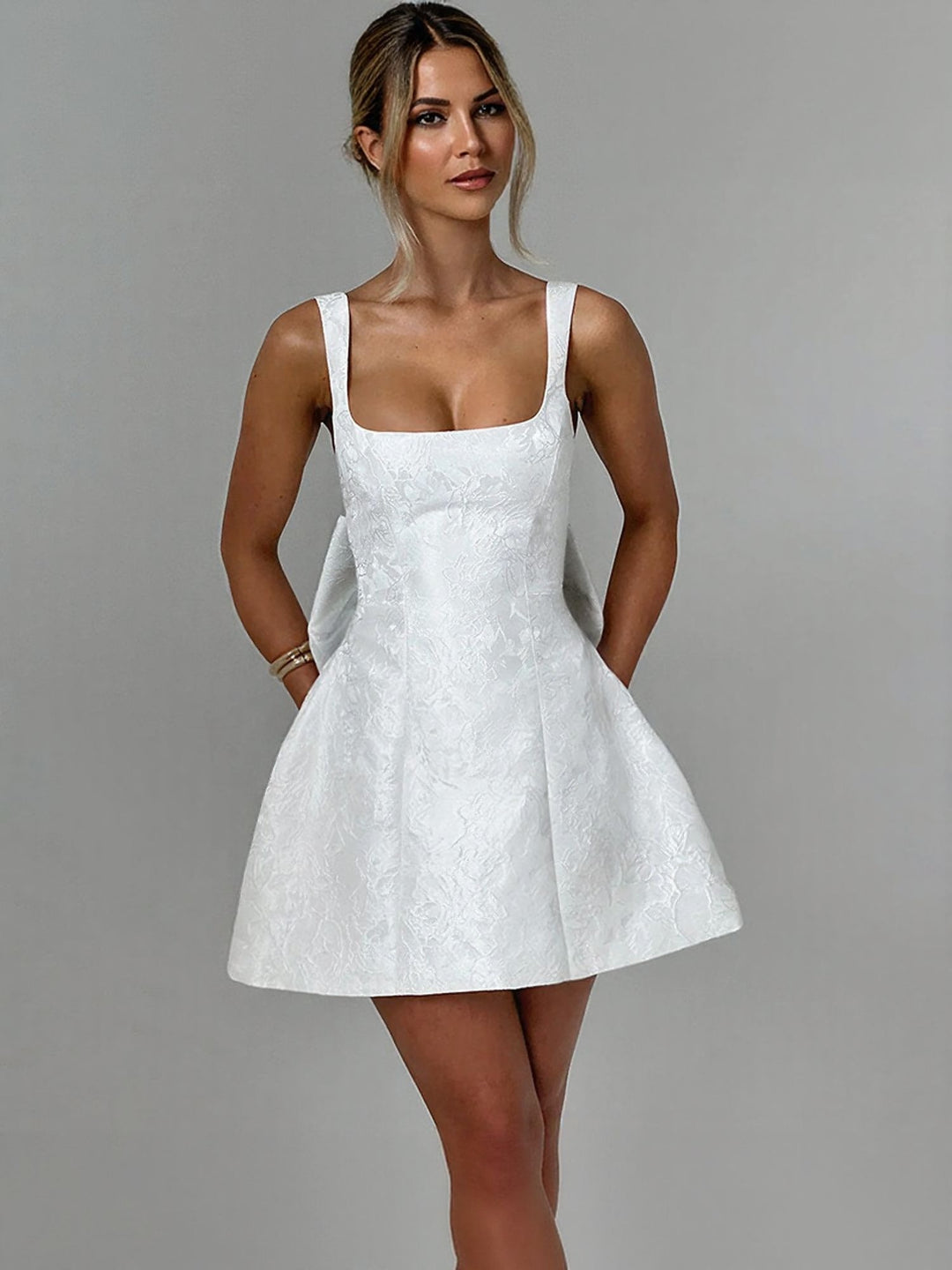 White Back Big Bow Mini Dress