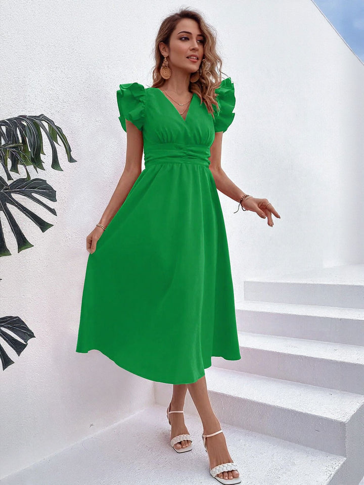 Green Front Tie Up Shirt Dress