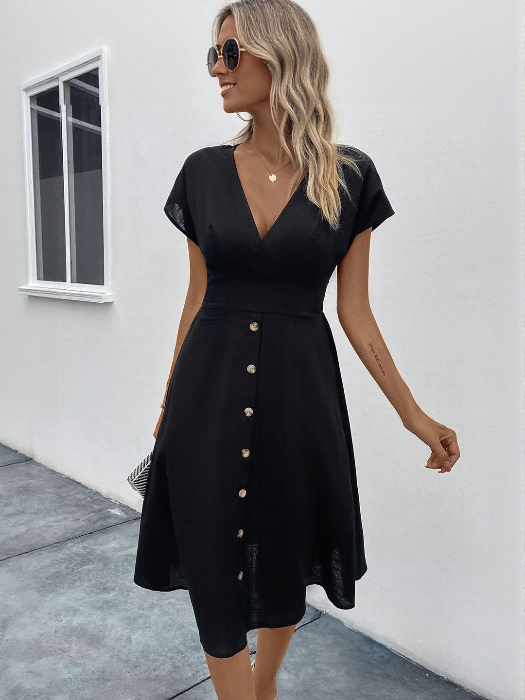 Black V Neck Shirt Dress