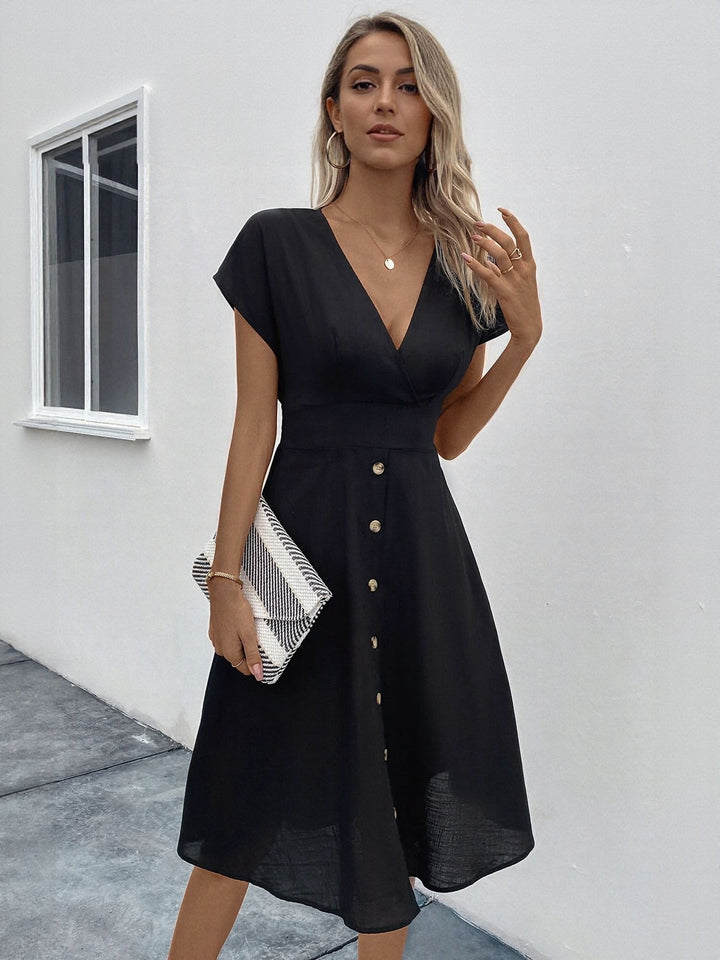 Black V Neck Shirt Dress