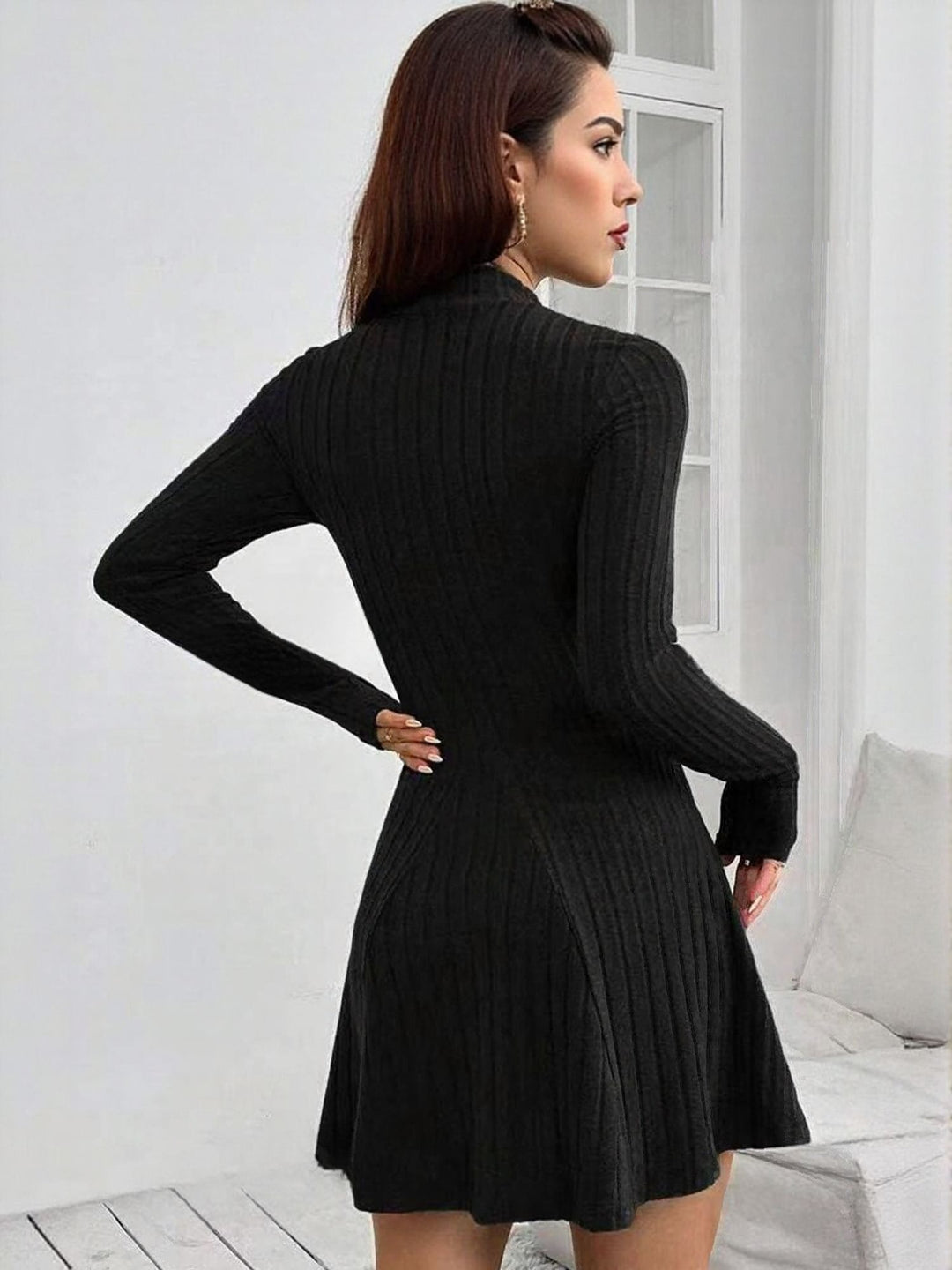 Black Full Sleeves Skatter Dress