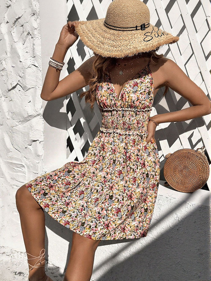 Straps With Smocked Waist Flared Dress