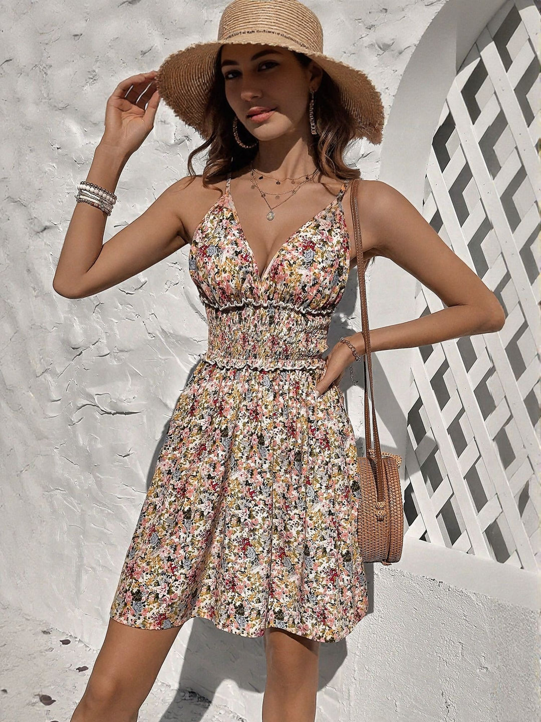 Straps With Smocked Waist Flared Dress