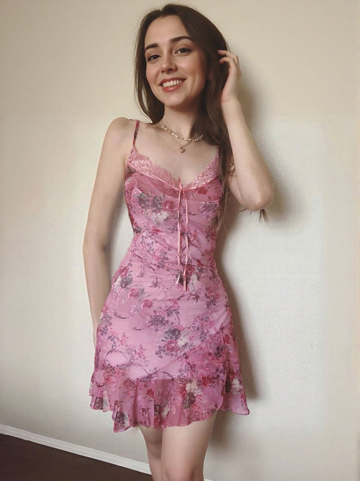 Pink Ruffle Hem Slip Dress