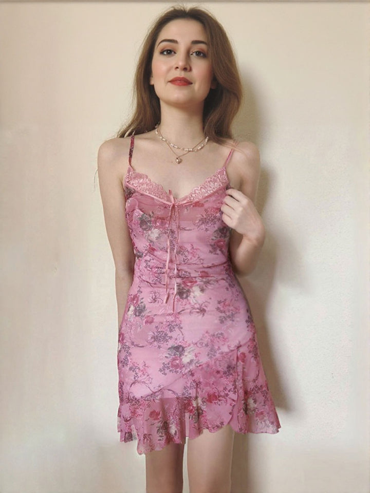 Pink Ruffle Hem Slip Dress